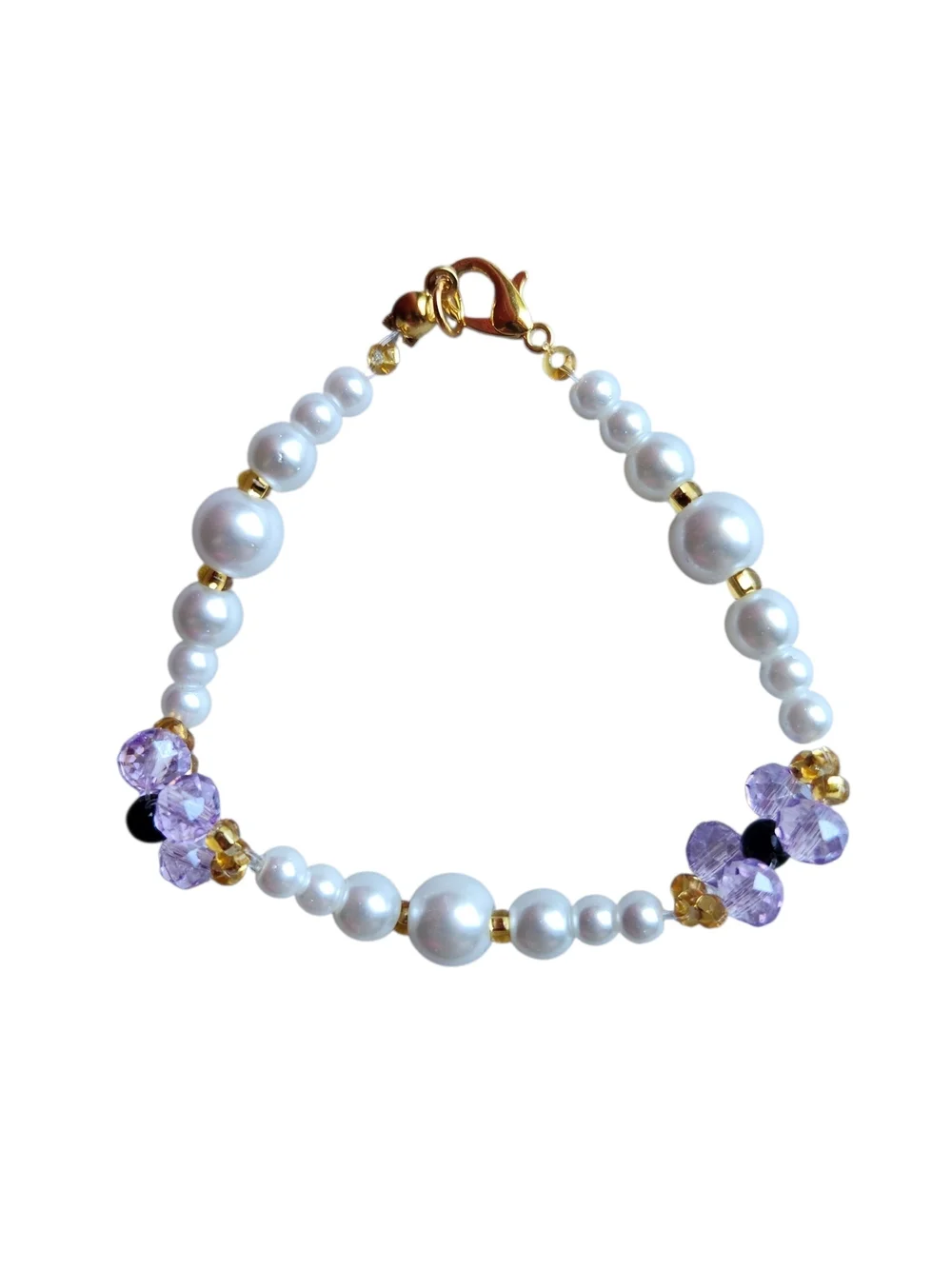 Elegant Pearl and Lavender Crystal Bracelet